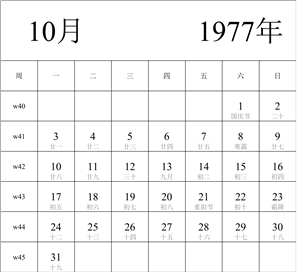 日历表1977年